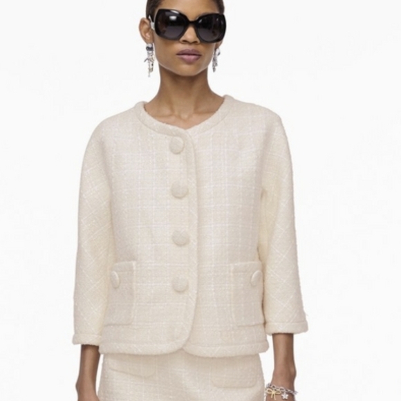 Anne Klein Chic Colllarless Ivory Button-Up Jacket With Bracelet Sleeves Size 16 - Picture 12 of 17